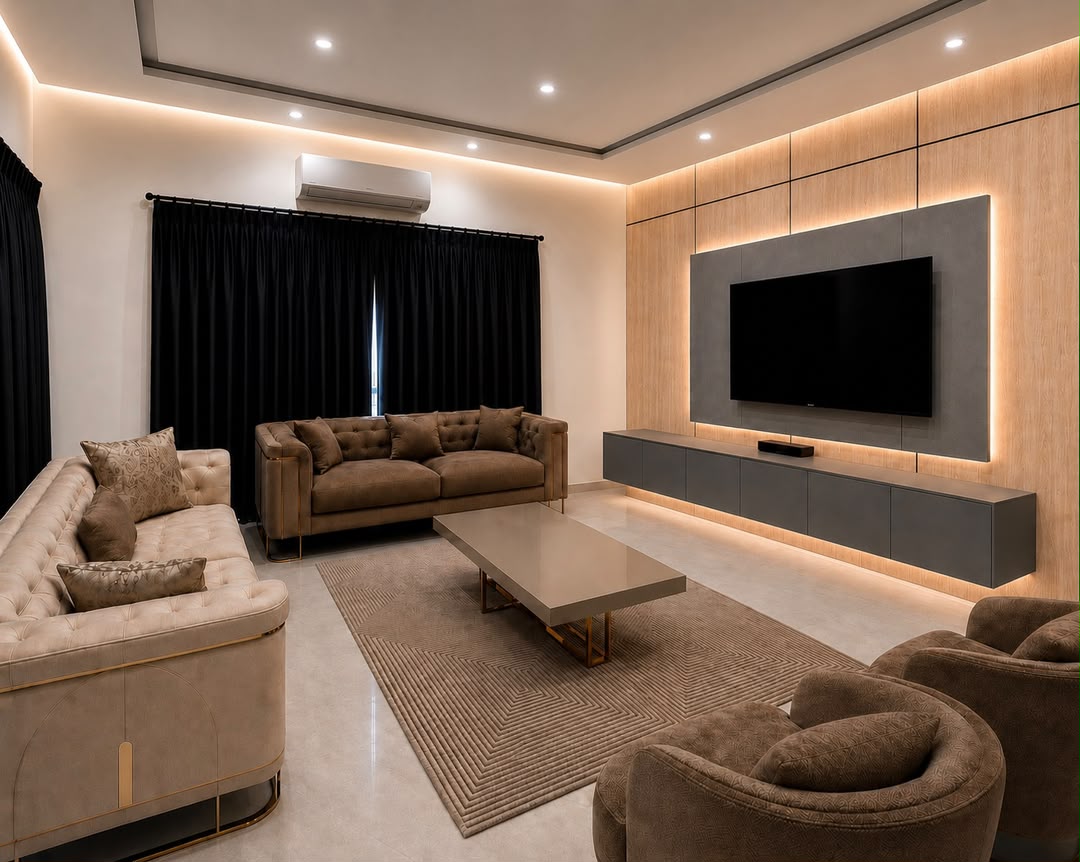 Luxury brown sofa set in a completed PaintBoss living room